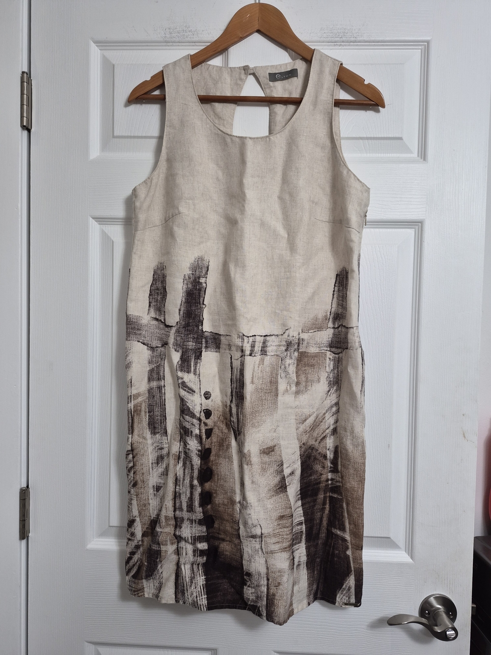 Sleeveless Neutral Print Linen Blend Dress
